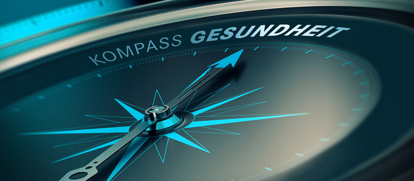 Ein Kompass der in Richtung Gesundheit zeigt.