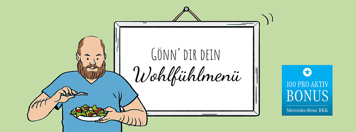 Ein Mann isst das Wohlfühlmenü.